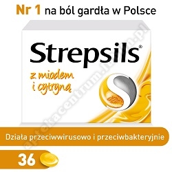 Strepsils tabletki do ssania na ból gardła z Miodem i Cytryną 36 pastylki+5 pastylek fiorda czarna p