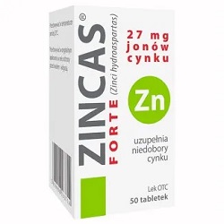 Zincas forte tabl. 0,15 g 50 tabl.  produkt leczniczy zawierający cynk (27mg jonów cynku)