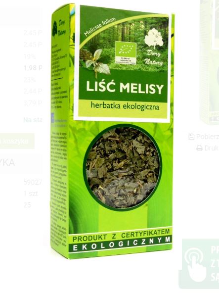 Herbatka liść melisy BIO 25g Dary Natury