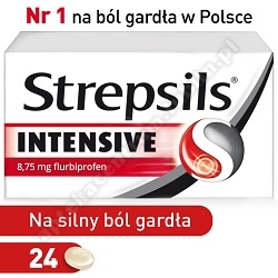 Strepsils tabletki do ssania na ból gardła Intensive 24 pastylki silny ból+5 pastylek fiorda czarna