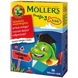 Mollers Omega-3 Rybki Malinowy smak żelki 36 sztuk *+naklejki Gratis !!!