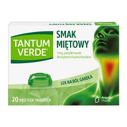 Tantum Verde smak miętowy, 3 mg, pastylki twarde, 20 szt.+5 pastylek fiorda czarna porzeczka Gratis